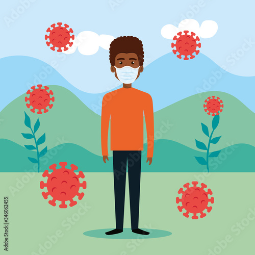 man using facer mask for covid19 pandemic vector illustration design