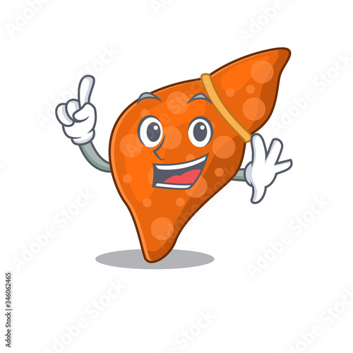 Human hepatic liver mascot character design with one finger gesture