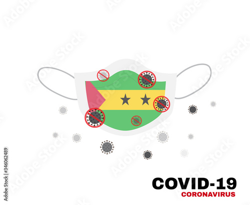 Medical face mask with symbol of the São Tomé and Príncipe to protect São Toméan people from coronavirus or Covid-19, virus outbreak protection concept, sign symbol background, vector illustration.