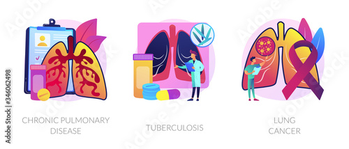 Lung disease abstract concept vector illustration set. Chronic pulmonary disease, tuberculosis, lung cancer, lower respiratory infections symptoms and treatment. Laboratory diagnosis abstract metaphor