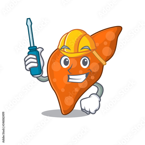 cartoon character of human hepatic liver worked as an automotive