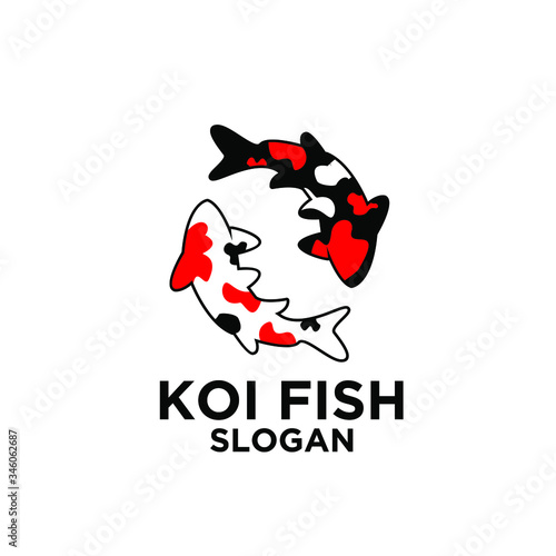two red black white koi fish logo icon design