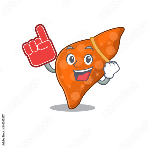 Human hepatic liver presented in cartoon character design with Foam finger