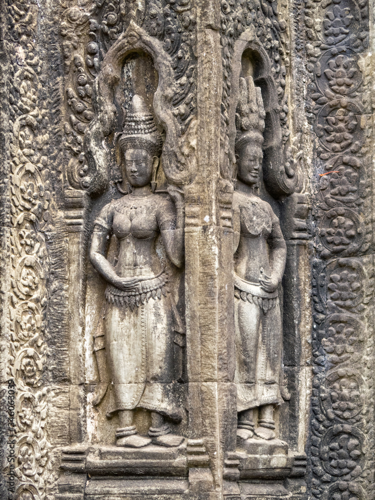 Devatas on the wall of  Ta Prohm Temple - Siem Reap, Cambodia