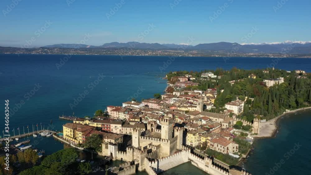 Aerial view of Sirmione Lake Garda Italy. Drone Video Recording Aerial view of Sirmione Lake Garda Italy. Drone Video Recording