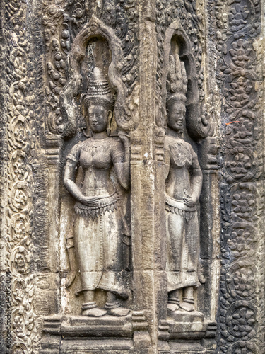 Devatas on the wall of Ta Prohm Temple - Siem Reap, Cambodia