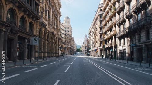4K Barcelona main avenue empty during coronavirus outbreak and state of alarm in Spain, April 2020