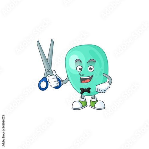 Cute Barber staphylococcus aureus cartoon character style with scissor
