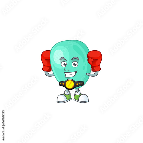 A sporty staphylococcus aureus boxing athlete cartoon mascot design style