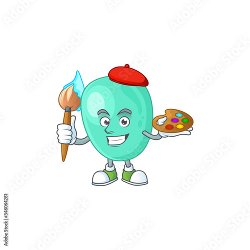 Artistic Artist of staphylococcus aureus cartoon character painting with a brush