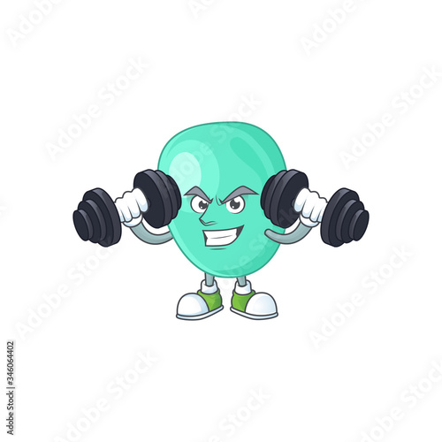 Fitness exercise staphylococcus aureus cartoon character using barbells