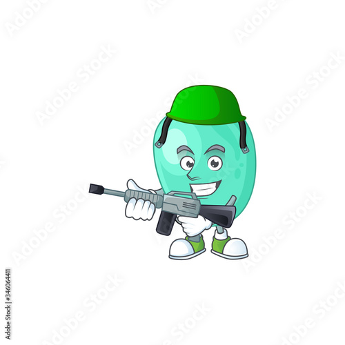 An elegant staphylococcus aureus Army mascot design style using automatic gun