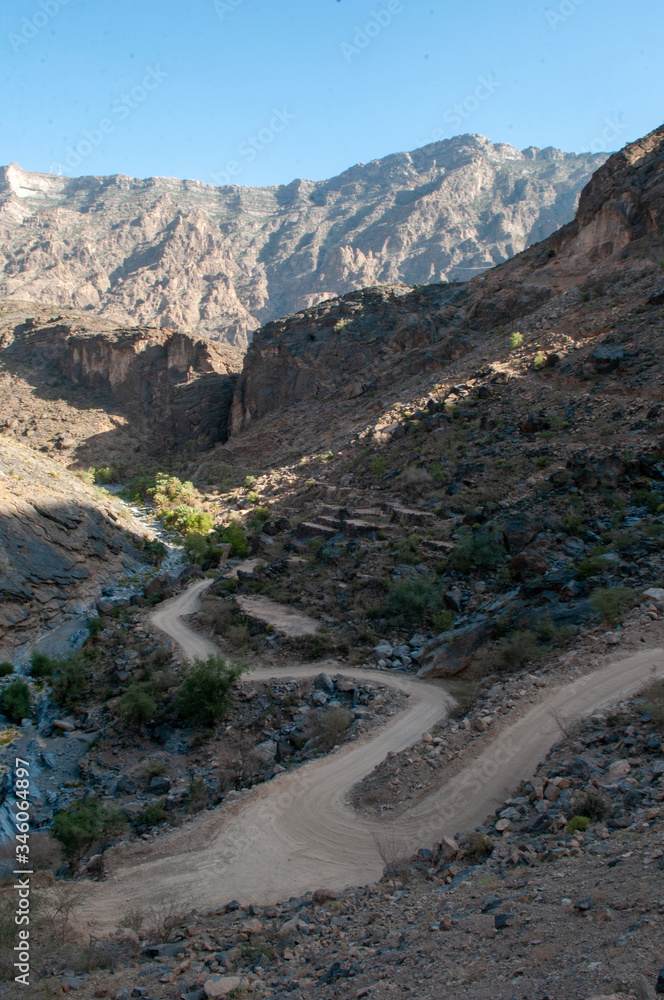 Wadi Bani Awf valley and mountains, Oman
