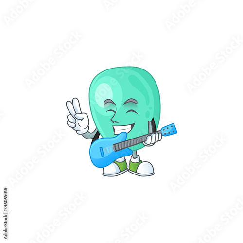 Happy face of staphylococcus aureus cartoon plays music with a guitar