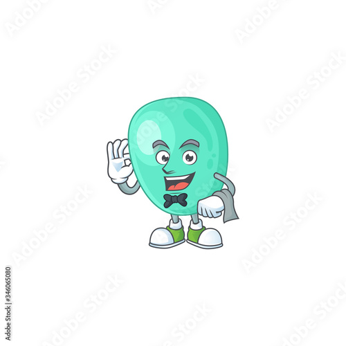 A staphylococcus aureus waiter cartoon character ready to serve