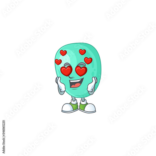 Charming staphylococcus aureus cartoon character with a falling in love face