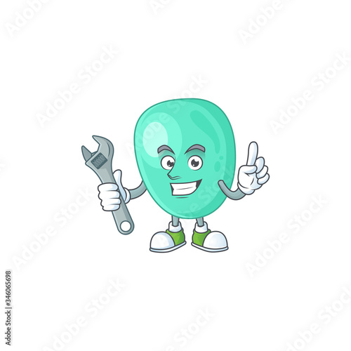 A mechanic staphylococcus aureus mascot character fix a broken machine