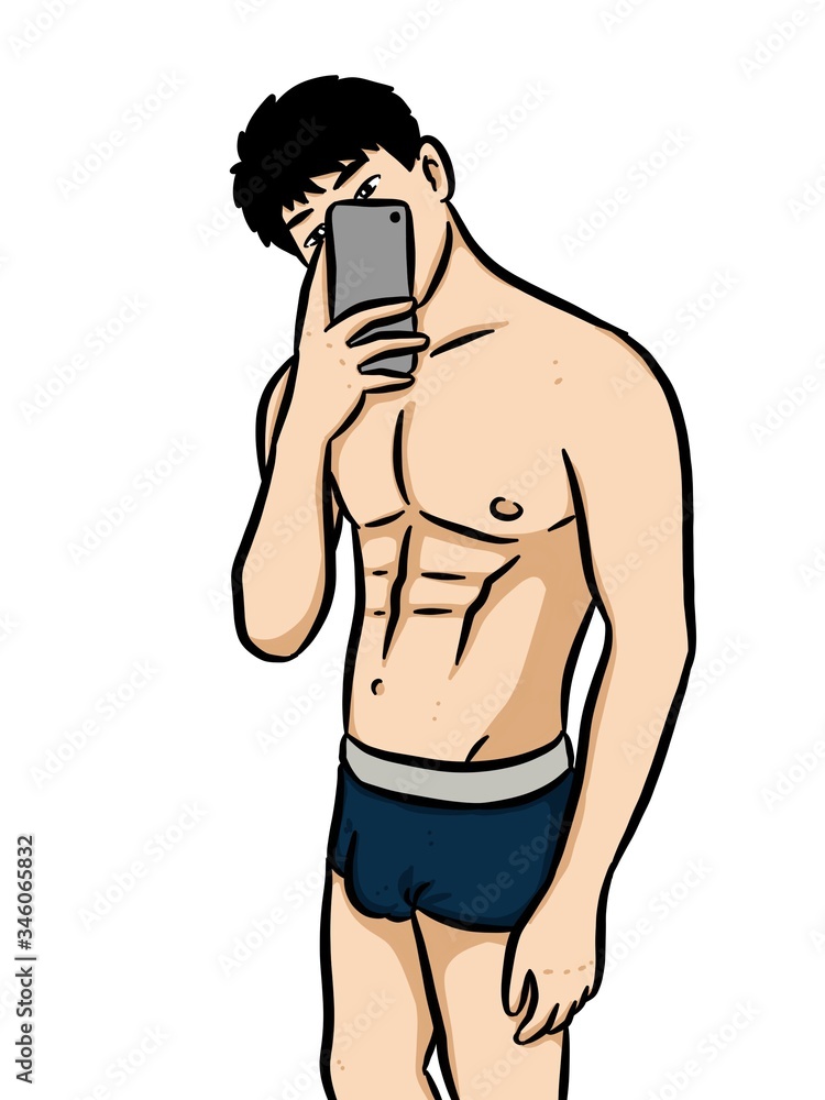 Fototapeta premium Cartoon cute man on white background