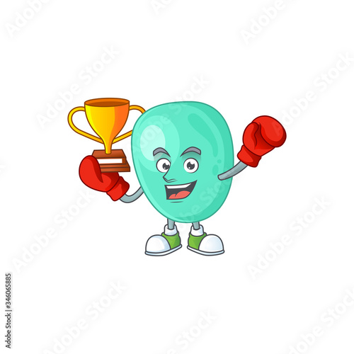 Proudly face of boxing winner staphylococcus aureus presented in cartoon character design