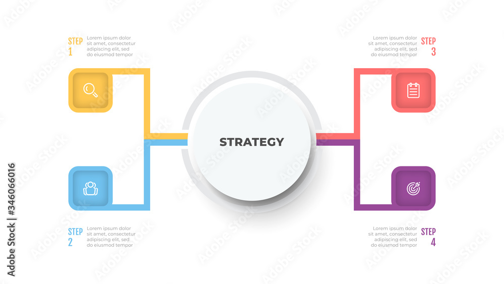 Vector infographic template with modern circle design. Business concept with 4 options or steps. Can be used for workflow diagram, annual report, info chart, graph. Vector infographic template with modern circle design. Business concept with 4 options or steps. Can be used for workflow diagram, annual report, info chart, graph.