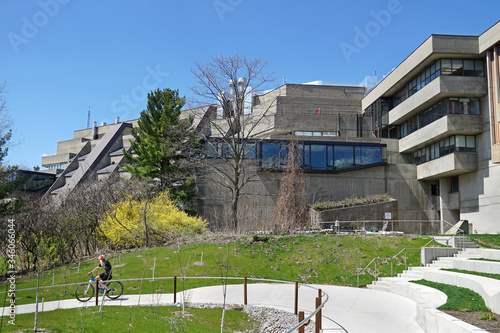 TORONTO - MAY 2020:  The suburban Scarborough campus of the University of Toronto is perched on a hillside above a wilderness area with riding and hiking trails. photo