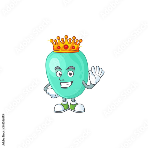 The Charismatic King of staphylococcus aureus cartoon character design wearing gold crown