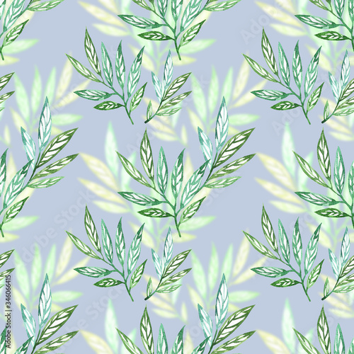 Floral seamless pattern with leaves watercolour. Hand drawn watercolour illustration in vintage style. Leafy background for textile  paper  decoration and wrapping
