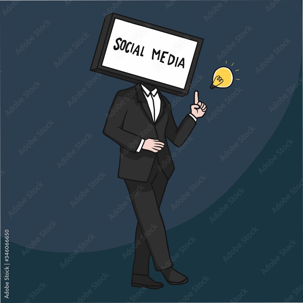 TV head man showing social media on screen cartoon vector illustration TV head man showing social media on screen cartoon vector illustration