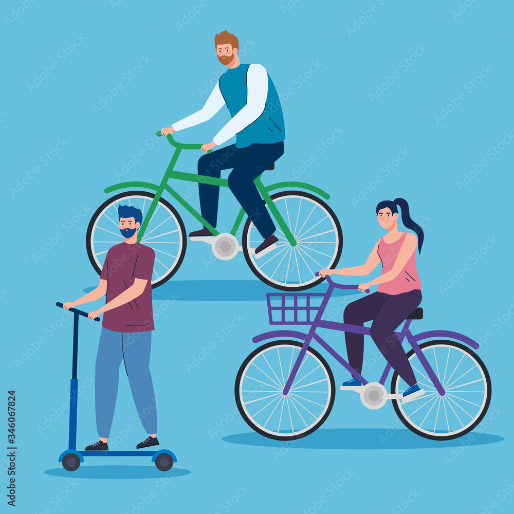 Obraz premium people in scooter and bikes avatar character icons vector illustration design