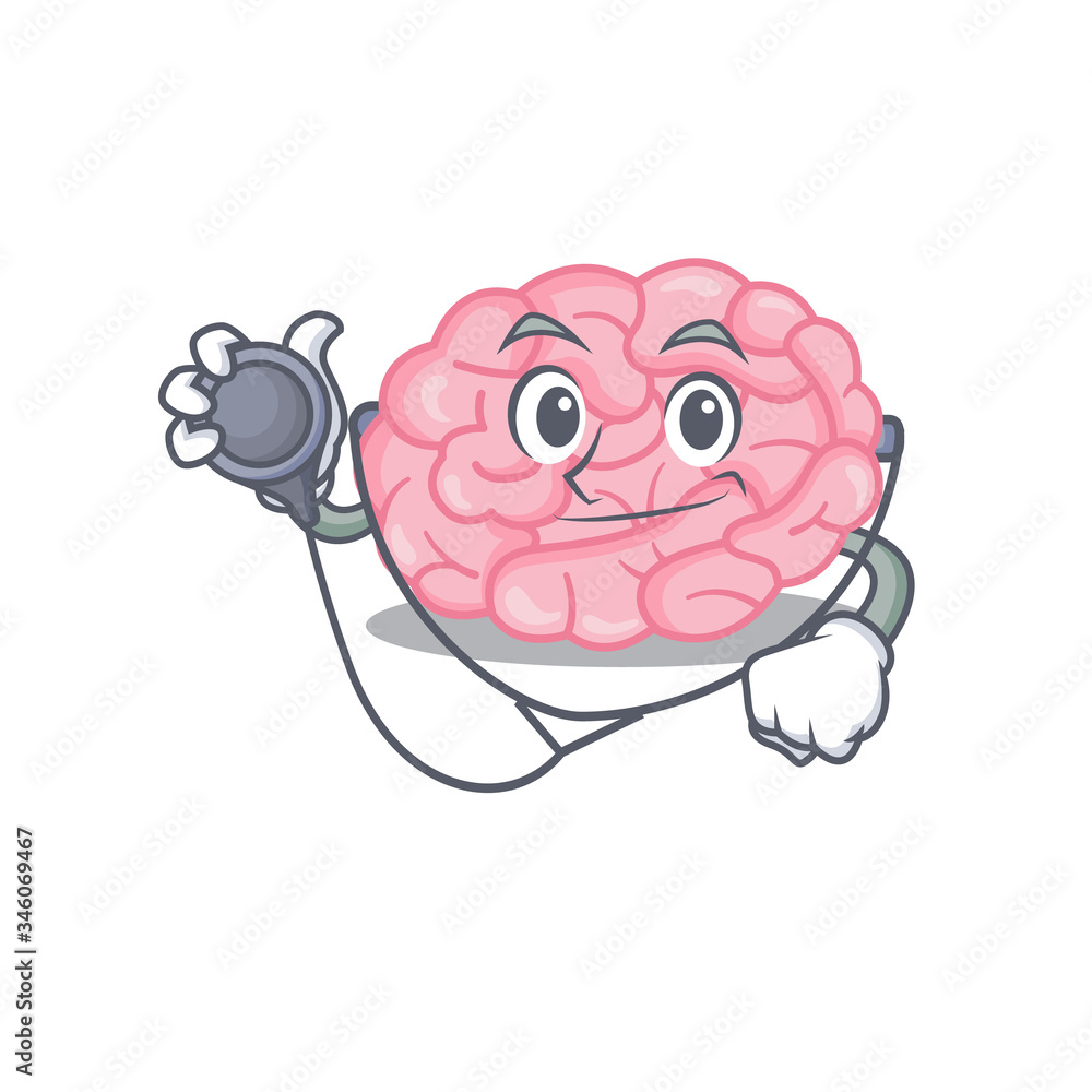 Obraz premium Human brain in doctor cartoon character with tools