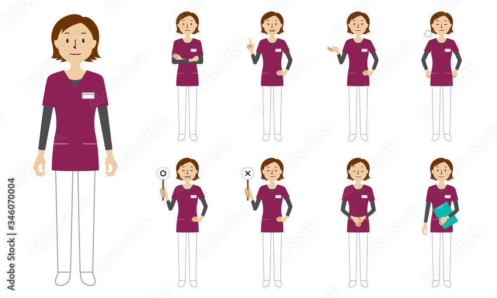 Healthcare worker (radiologist) character set in 9 poses isolated vector illustartion