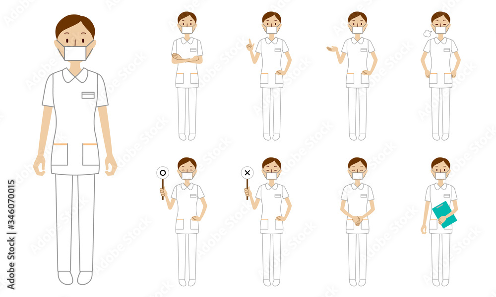 Healthcare worker (nurse) character set in 9 poses isolated vector illustartion Healthcare worker (nurse) character set in 9 poses isolated vector illustartion