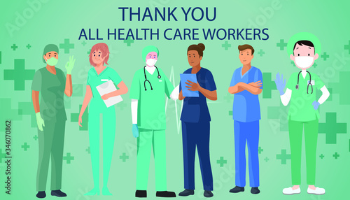 The doctor is a hero. Thank you  doctors  nurses  and all healthcare workers for working in the hospitals and fighting the coronavirus. vector illustration