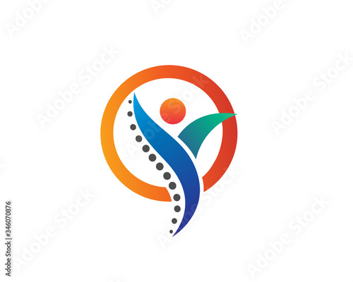 Circle happy human spine fit care logo design inspiration