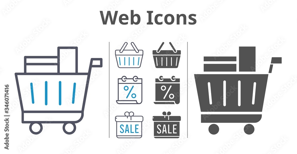 web icons icon set included calendar, gift, shopping cart, shopping-basket icons web icons icon set included calendar, gift, shopping cart, shopping-basket icons