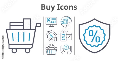 buy icons set. included online shop, shopping bag, sale, mortgage, shopping cart, discount, warranty, shopping-basket icons. bicolor styles.