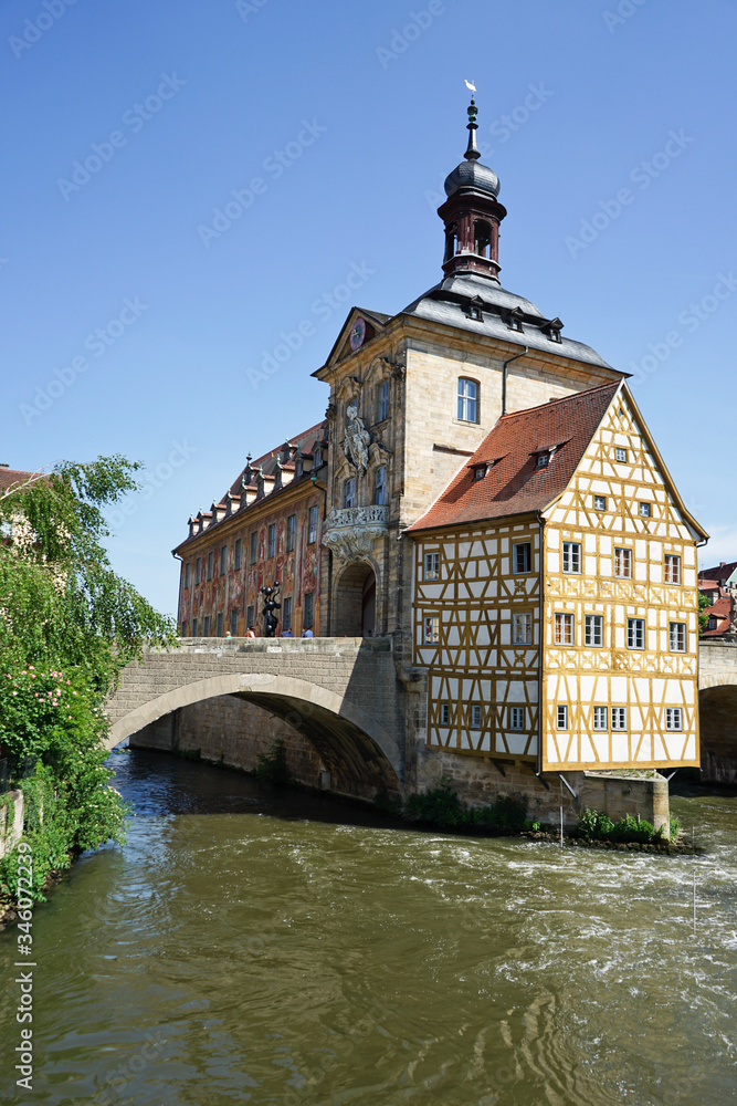 City Hall building in Old town area of Bamberg City in Bavaria, Germany.