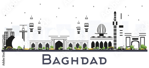 Baghdad Iraq City Skyline with Color Buildings Isolated on White.