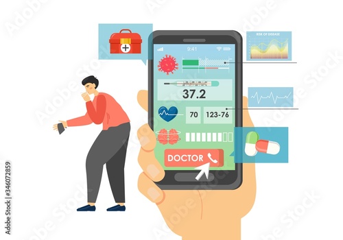 Smartphone medical testing app, vector flat illustration