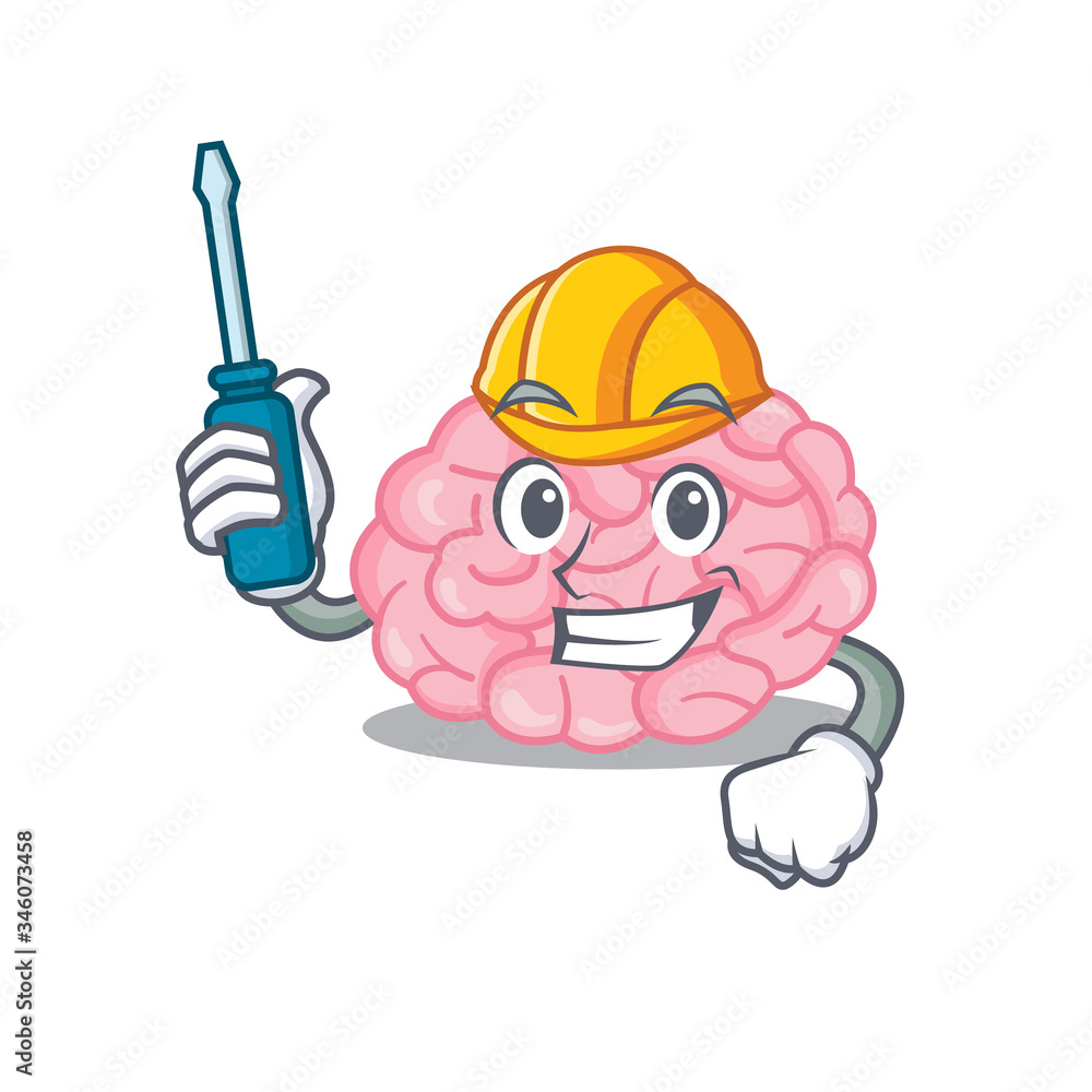 cartoon character of human brain worked as an automotive