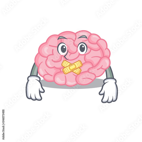 Human brain cartoon character style with mysterious silent gesture