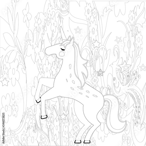 Unicorn vector. Horse head sleep. Colored book. Black and white sticker  icon isolated. Cute magic cartoon fantasy animal. Dream symbol. Design for children  baby room interior  scandinavian style 