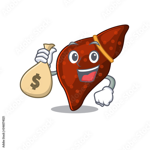 Rich human cirrhosis liver cartoon design holds money bags