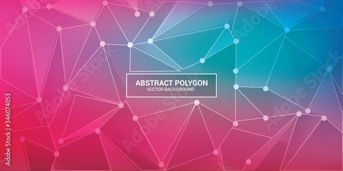 Abstract Multi pink Polygonal Space Background with Connecting Dots and Lines. Geometric Polygonal background molecule and communication