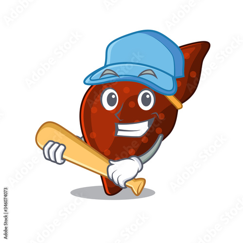 Picture of human cirrhosis liver cartoon character playing baseball