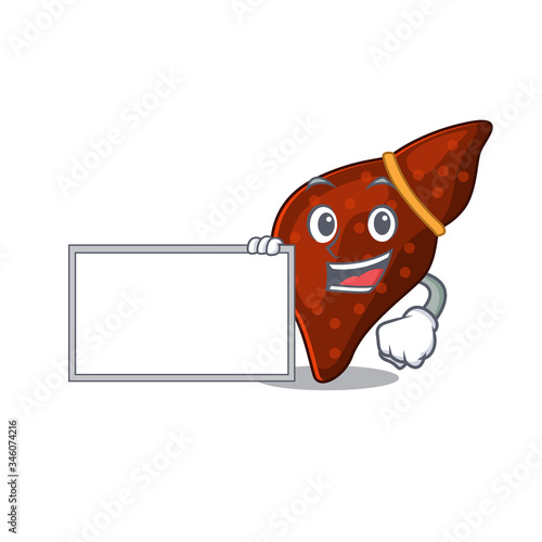 Human cirrhosis liver cartoon character design style with board