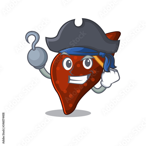 Human cirrhosis liver cartoon design style as a Pirate with hook hand and a hat