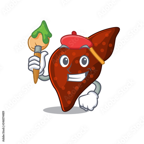 A creative human cirrhosis liver artist mascot design style paint with a brush