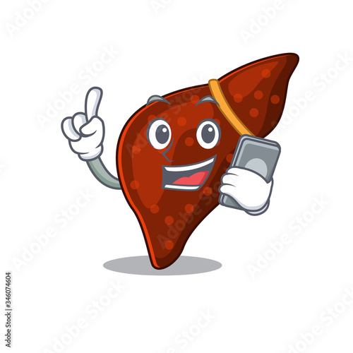 Human cirrhosis liver cartoon character speaking on phone