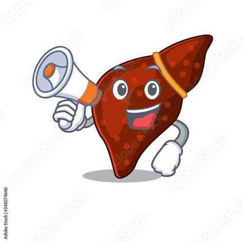 Cartoon character of human cirrhosis liver having a megaphone